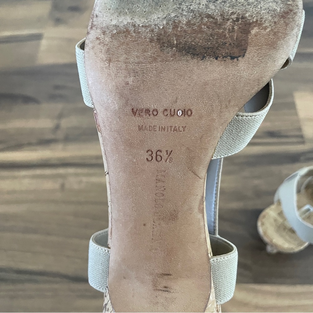 Manolo Blahnik Lasti Cork Heels Cream Neutral 6.5 - Picture 14 of 15